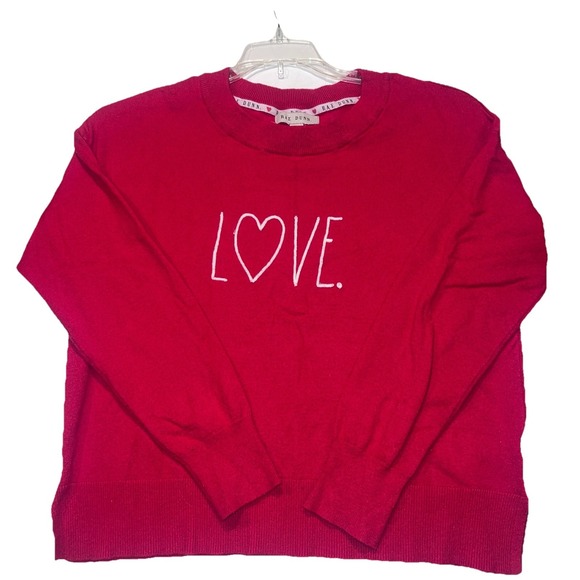 Rae Dunn Sweaters - Rae Dunn Red "LOVE" Sweater Sz M Soft Stretch Valentine GrandmaCore